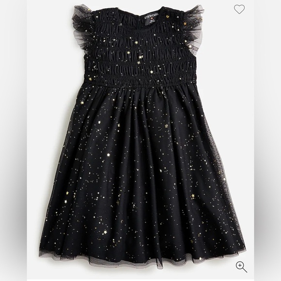 J. Crew Crew Cuts Size 8 Black Star flutter-sleeve dress with metallic foil New! - Picture 1 of 7
